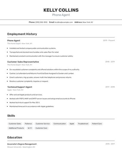 Phone Agent Resume