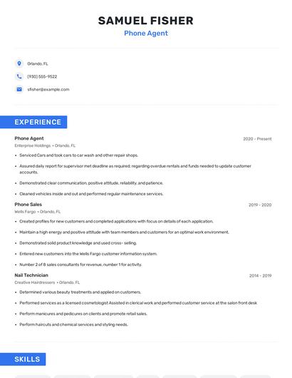 Phone Agent Resume