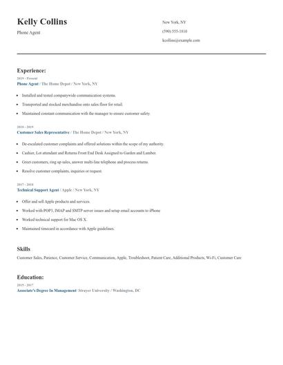 Phone Agent Resume