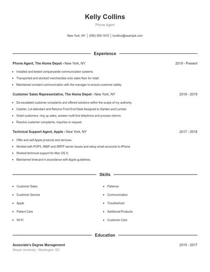 Phone Agent Resume