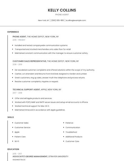 Phone Agent Resume