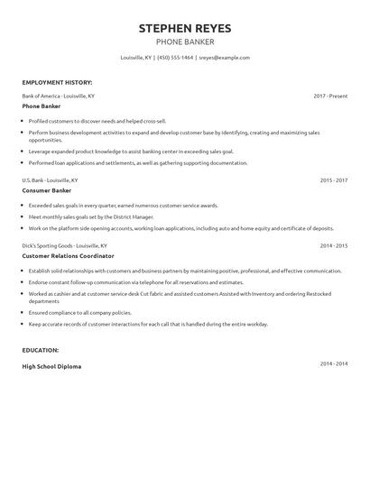 Phone Banker Resume