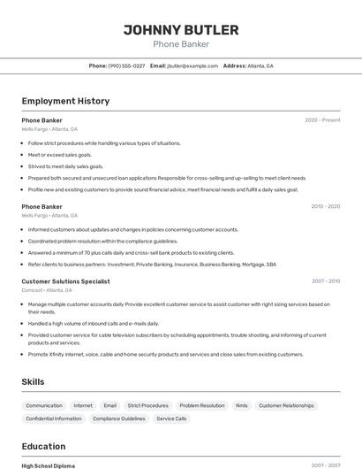 Phone Banker Resume
