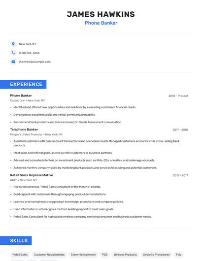 Phone Banker Resume