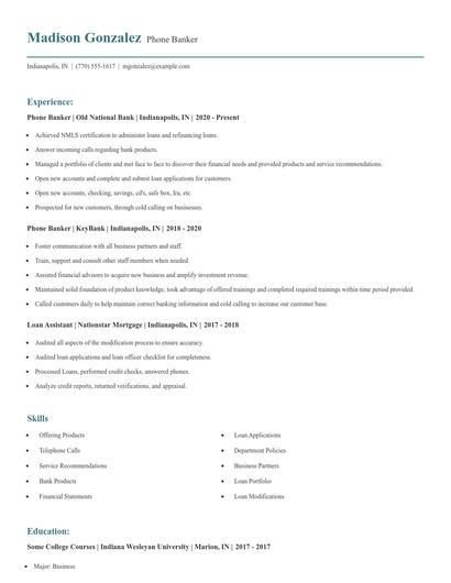 Phone Banker Resume