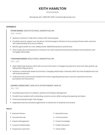Phone Banker Resume