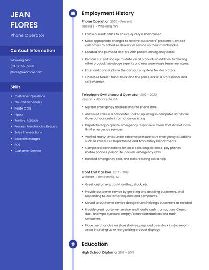 Phone Operator Resume