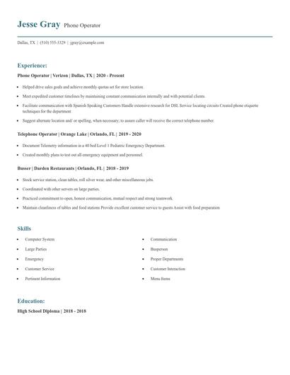Phone Operator Resume