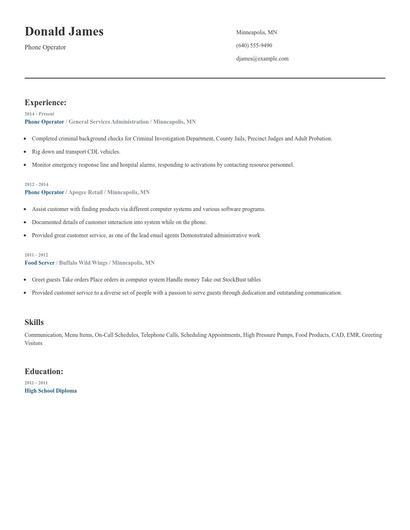 Phone Operator Resume