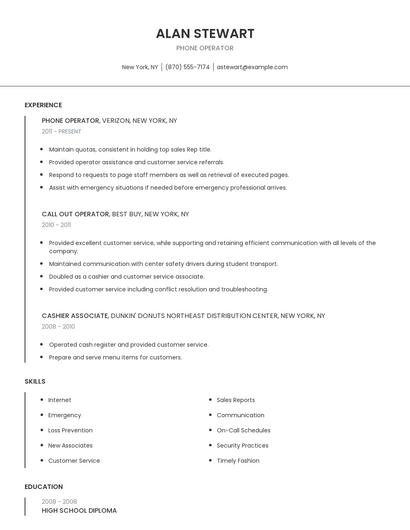 Phone Operator Resume