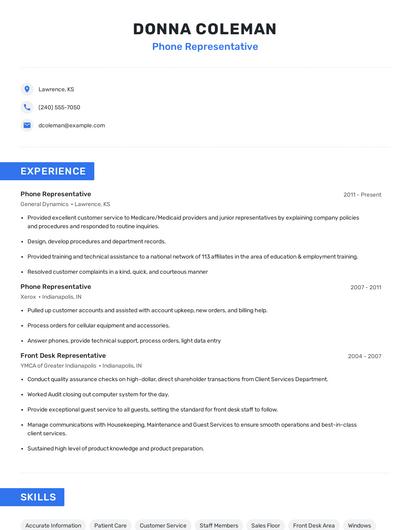 Phone Representative Resume