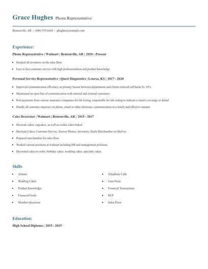 Phone Representative Resume