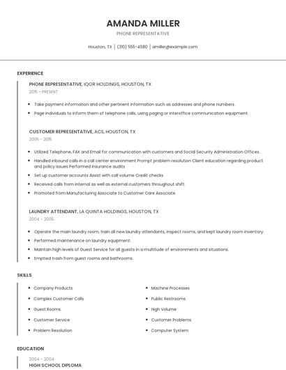 Phone Representative Resume