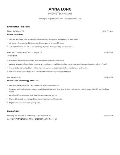 Phone Technician Resume