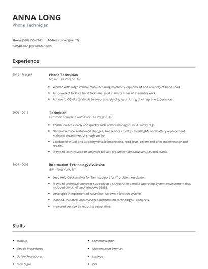 Phone Technician Resume