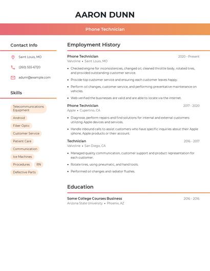 Phone Technician Resume