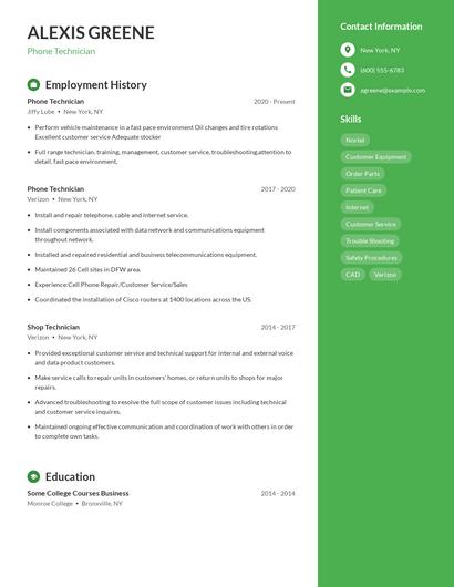 Phone Technician Resume