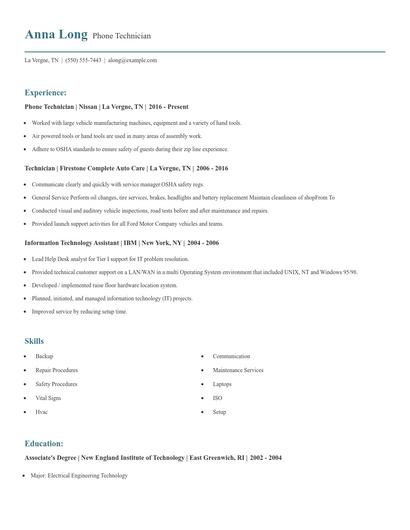 Phone Technician Resume