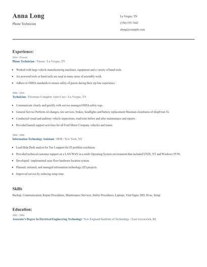 Phone Technician Resume