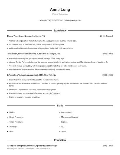 Phone Technician Resume