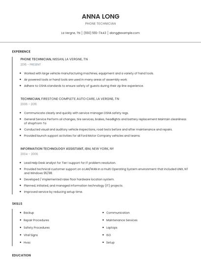 Phone Technician Resume