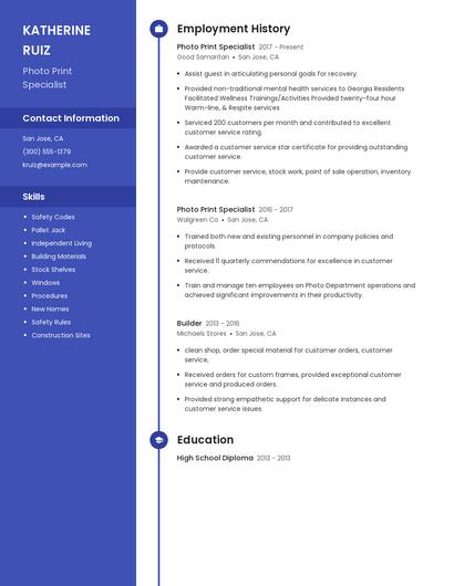 Photo Print Specialist Resume