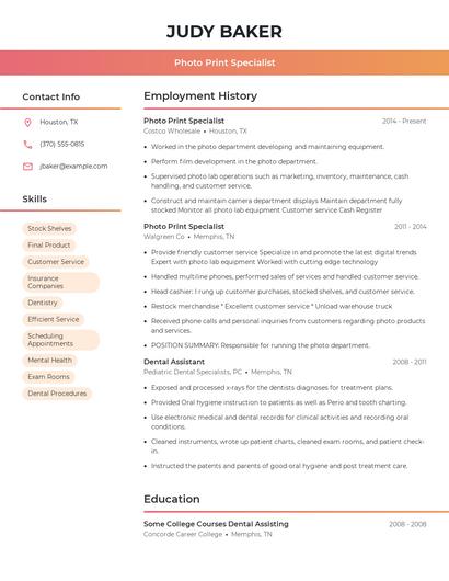 Photo Print Specialist Resume