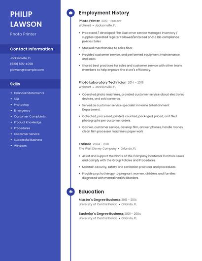 Photo Printer Resume