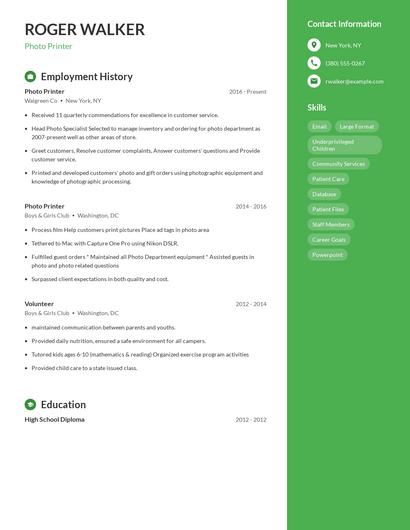 Photo Printer Resume