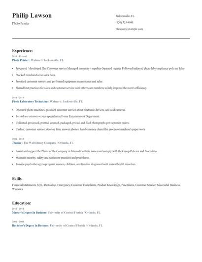 Photo Printer Resume