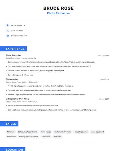 Photo Retoucher Resume
