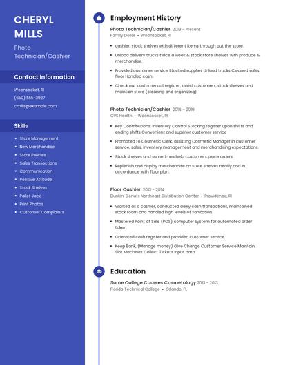 Photo Technician/Cashier Resume