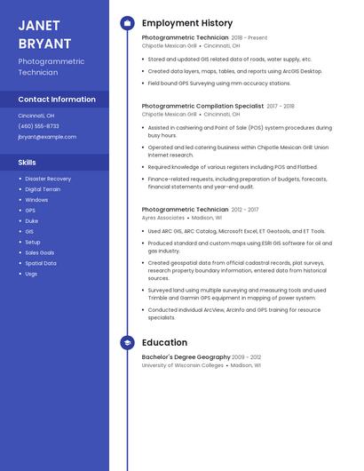 Photogrammetric Technician Resume