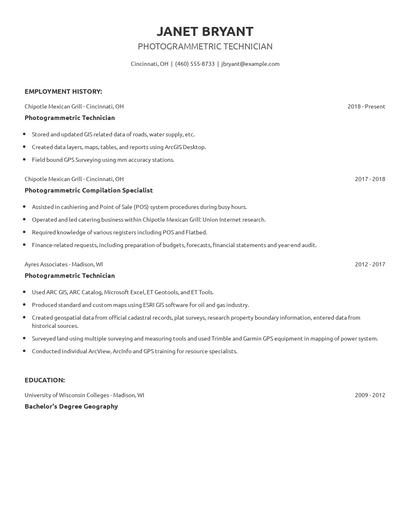 Photogrammetric Technician Resume