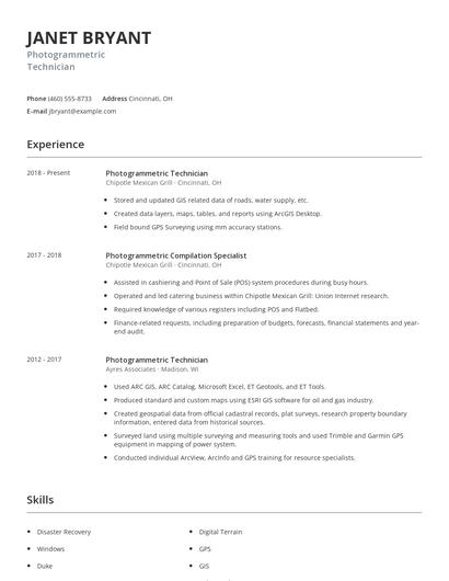 Photogrammetric Technician Resume