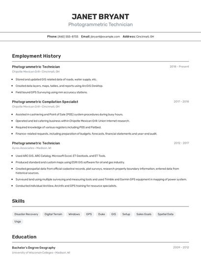 Photogrammetric Technician Resume
