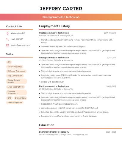 Photogrammetric Technician Resume