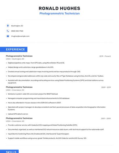 Photogrammetric Technician Resume