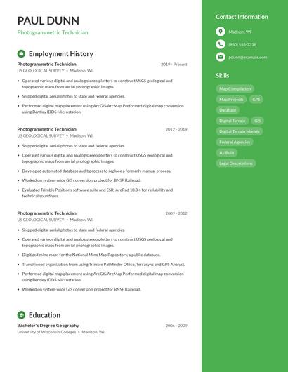 Photogrammetric Technician Resume
