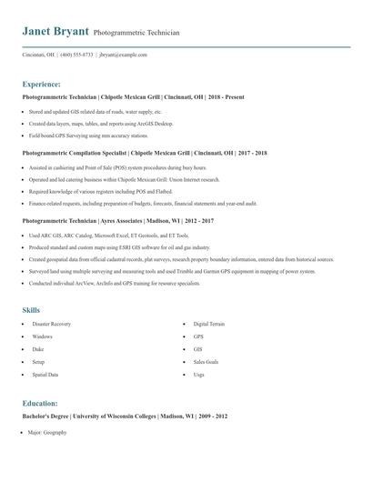 Photogrammetric Technician Resume