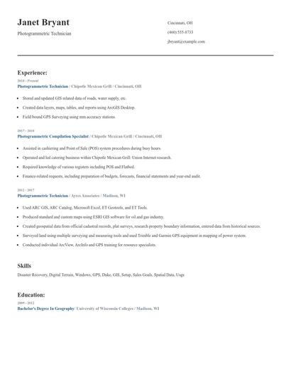 Photogrammetric Technician Resume