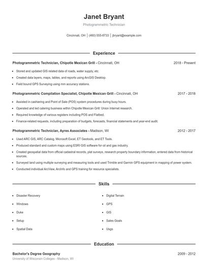 Photogrammetric Technician Resume