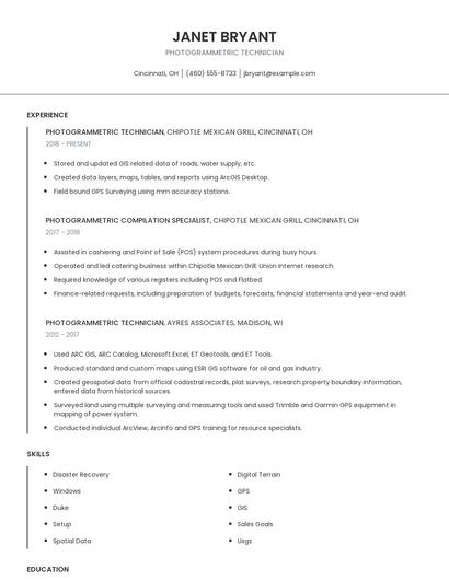 Photogrammetric Technician Resume