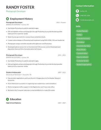 Photograph Developer Resume