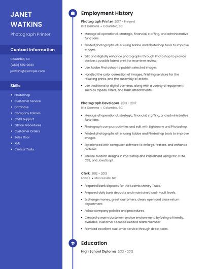 Photograph Printer Resume