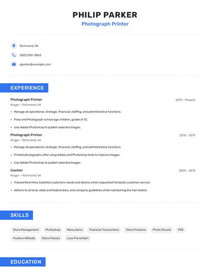 Photograph Printer Resume