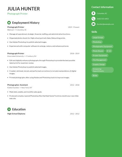 Photograph Printer Resume