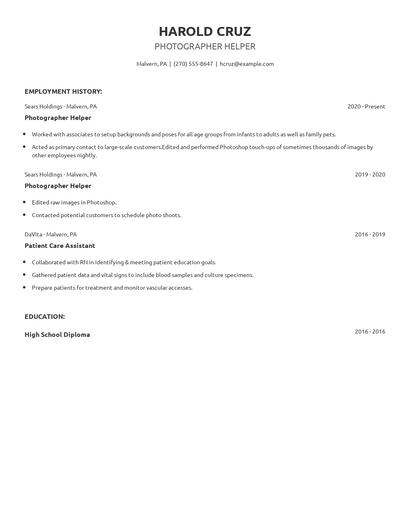 Photographer Helper Resume