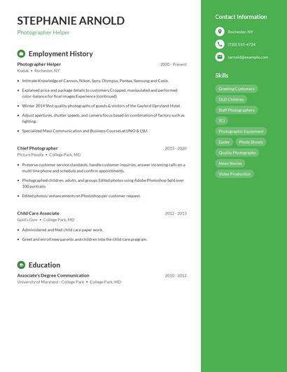 Photographer Helper Resume