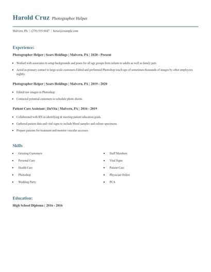 Photographer Helper Resume